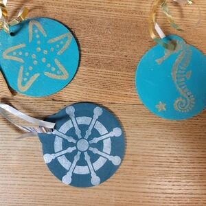 Handpainted Wood Nautical Christmas Ornaments